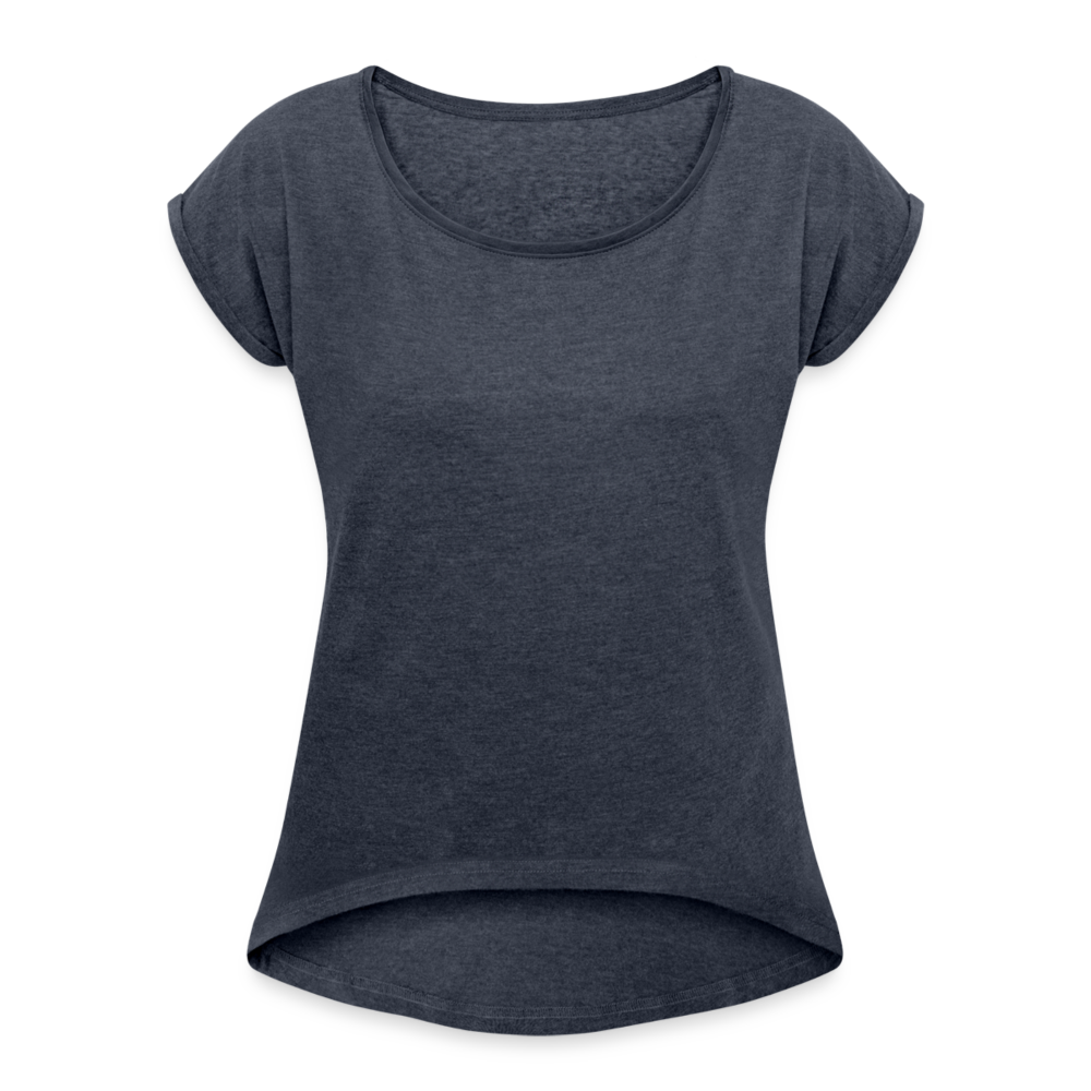 Frauen T-Shirt mit gerollten Ärmeln - personalisierbar - Navy meliert