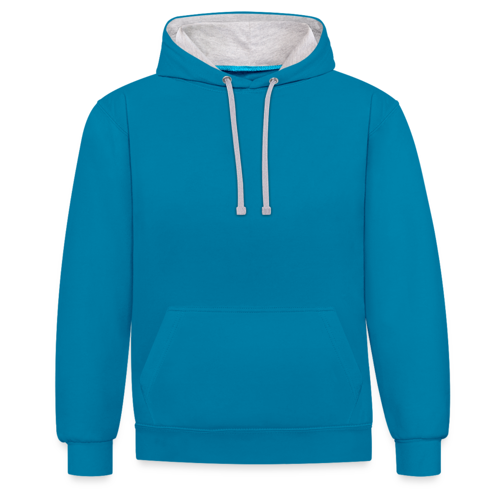 Kontrast-Hoodie - personalisierbar - Pfauenblau/Grau meliert