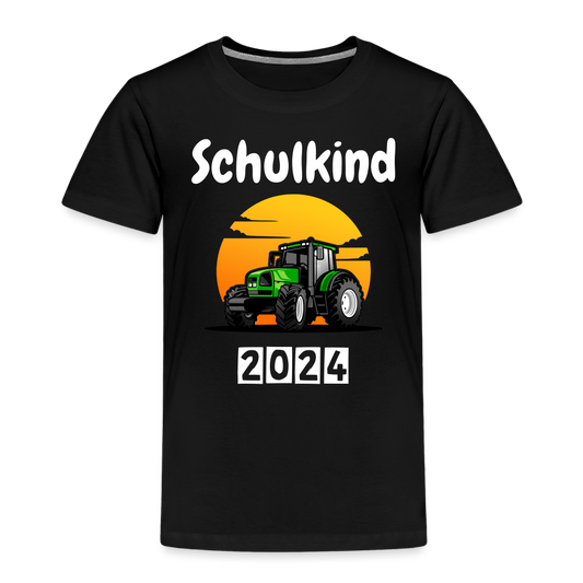 Kinder Premium T-Shirt  - Schulkind Traktor 2024 - Schwarz