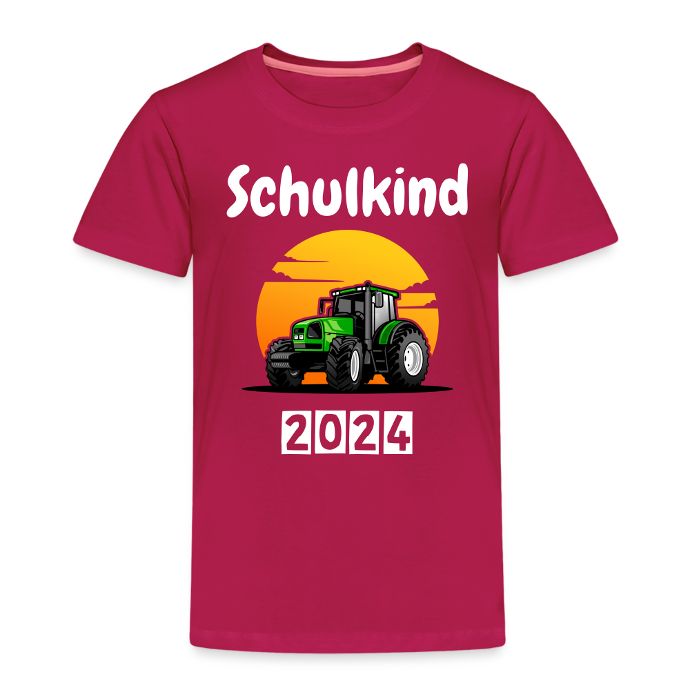 Kinder Premium T-Shirt  - Schulkind Traktor 2024 - dunkles Pink