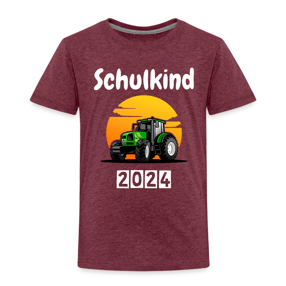 Kinder Premium T-Shirt  - Schulkind Traktor 2024 - Bordeauxrot meliert