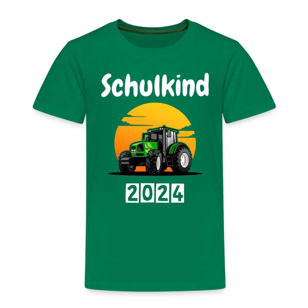 Kinder Premium T-Shirt  - Schulkind Traktor 2024 - Kelly Green