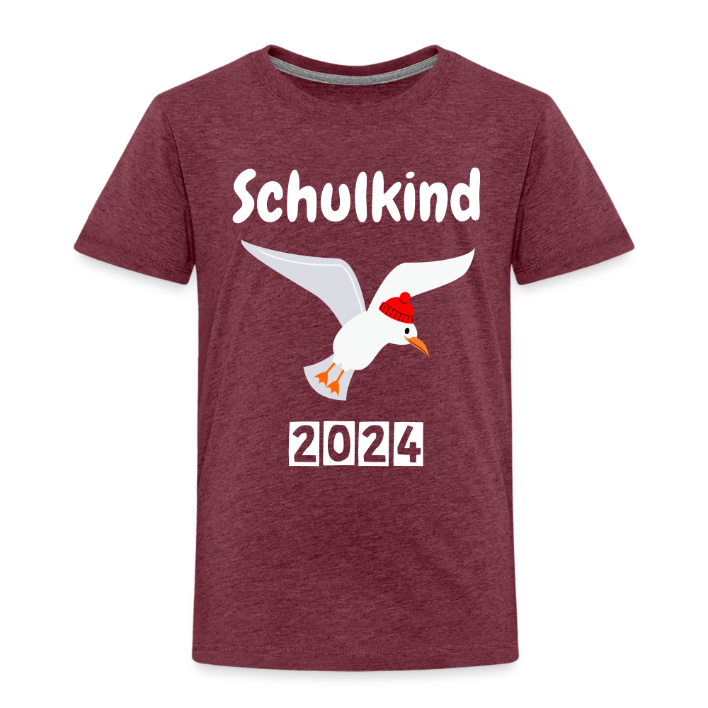 Kinder Premium T-Shirt - Schulkind Möwe rot 2024 - Bordeauxrot meliert