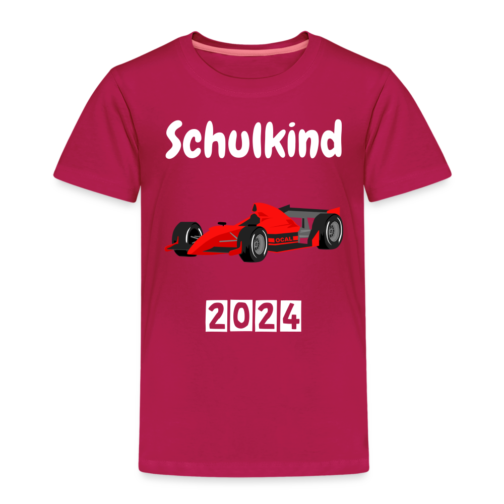 Kinder Premium T-Shirt - Schulkind Rennauto 2024 - dunkles Pink