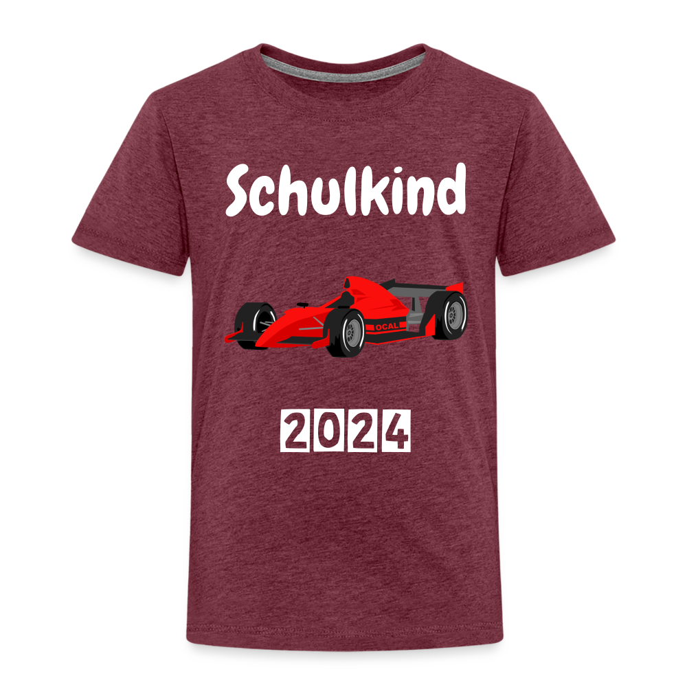 Kinder Premium T-Shirt - Schulkind Rennauto 2024 - Bordeauxrot meliert