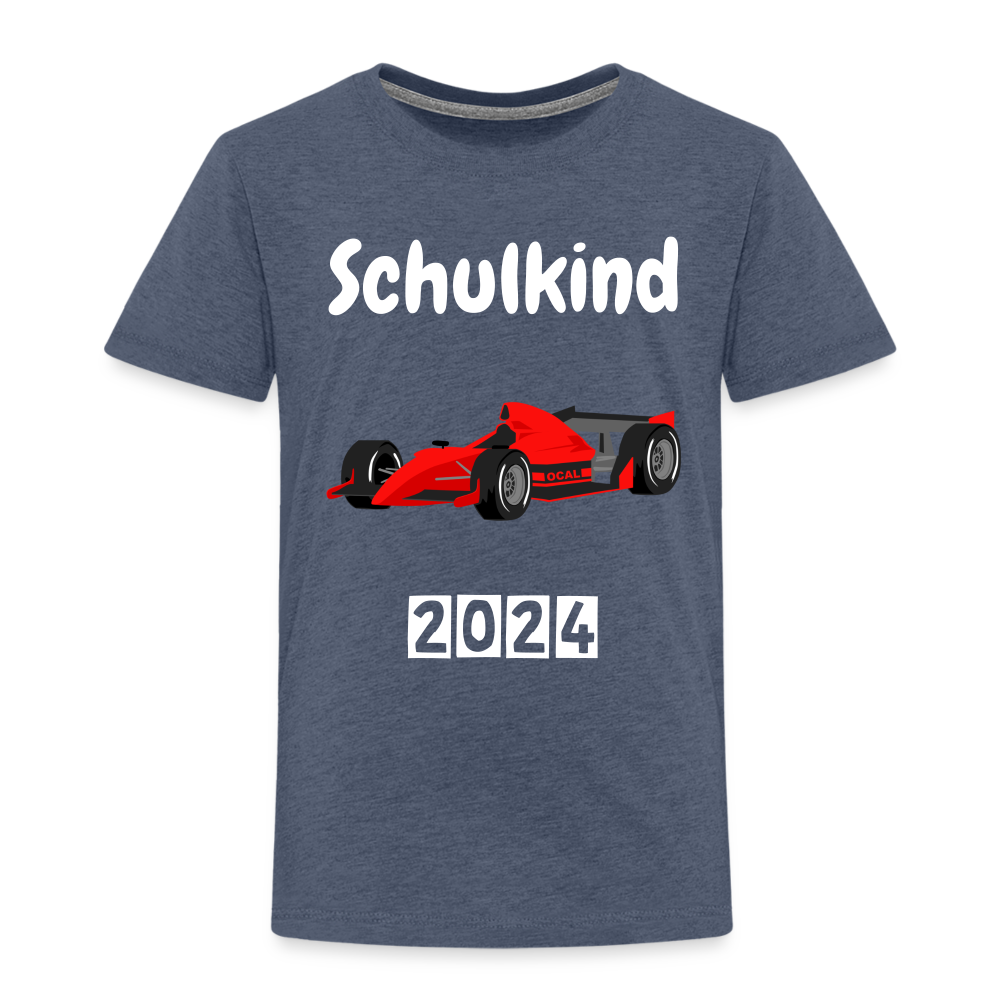 Kinder Premium T-Shirt - Schulkind Rennauto 2024 - Blau meliert