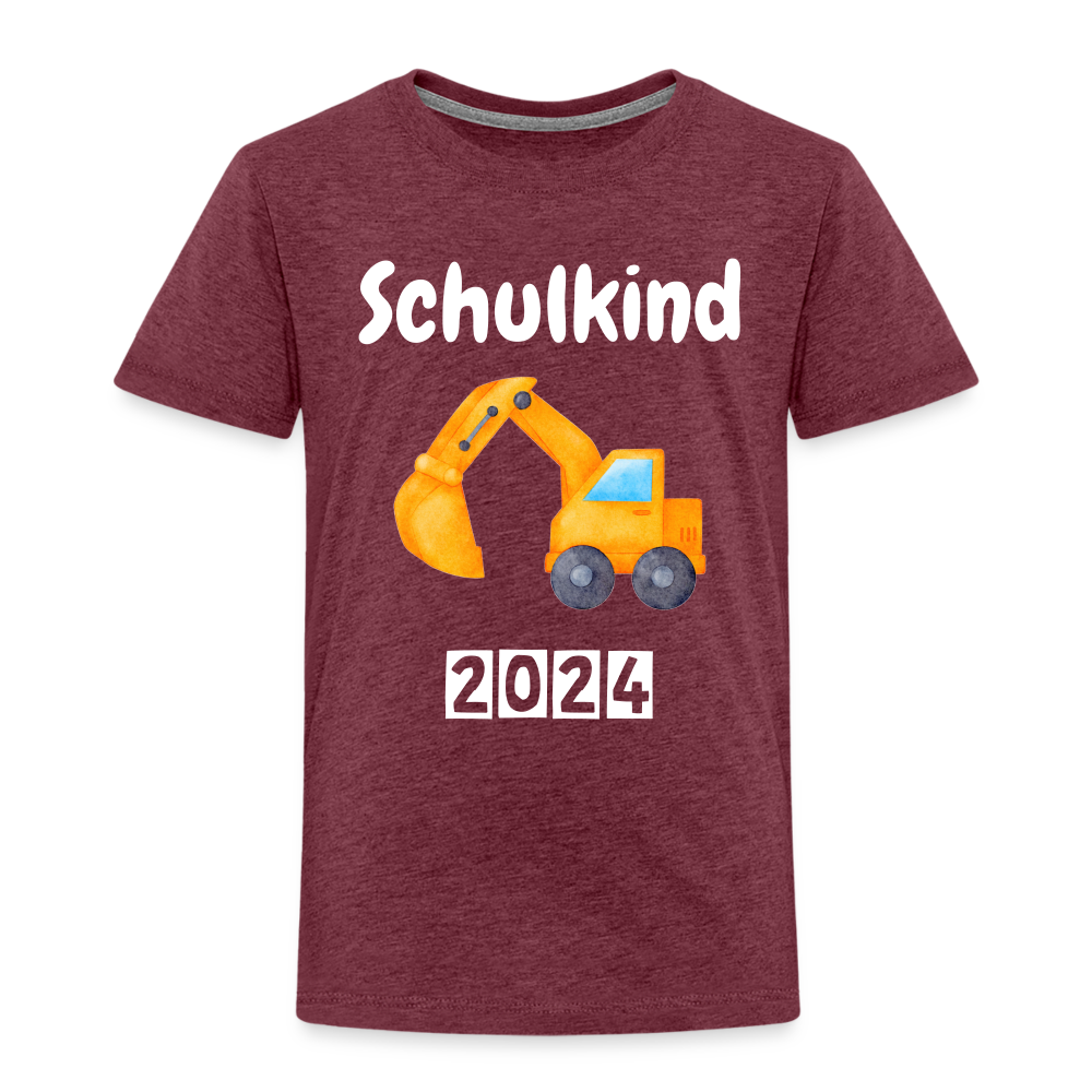 Kinder Premium T-Shirt - Schulkind Bagger 2024 - Bordeauxrot meliert