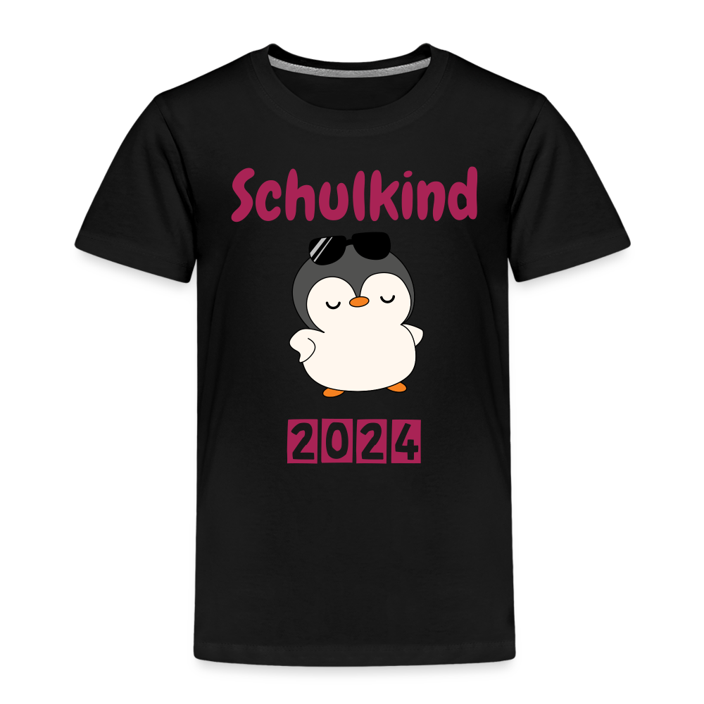 Kinder Premium T-Shirt - Schulkind cooler Pinguin 2024 - Schwarz