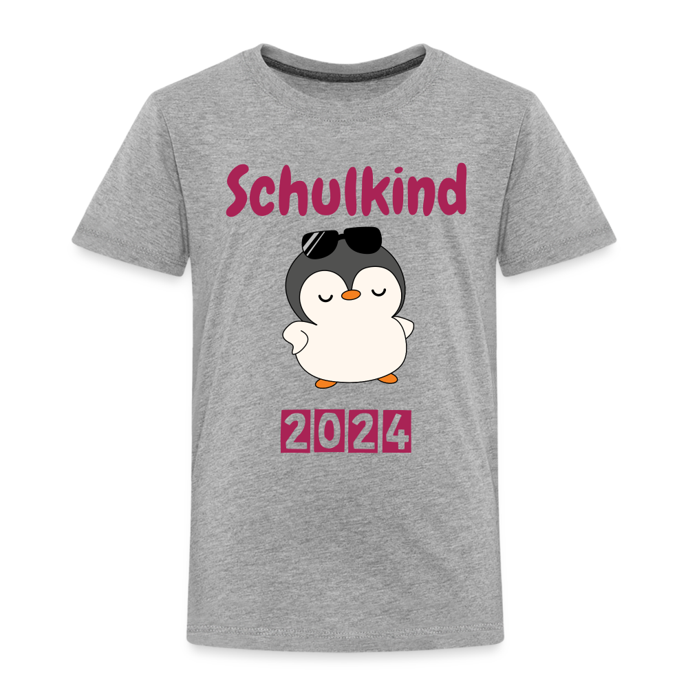 Kinder Premium T-Shirt - Schulkind cooler Pinguin 2024 - Grau meliert