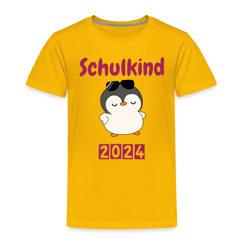 Kinder Premium T-Shirt - Schulkind cooler Pinguin 2024 - Sonnengelb