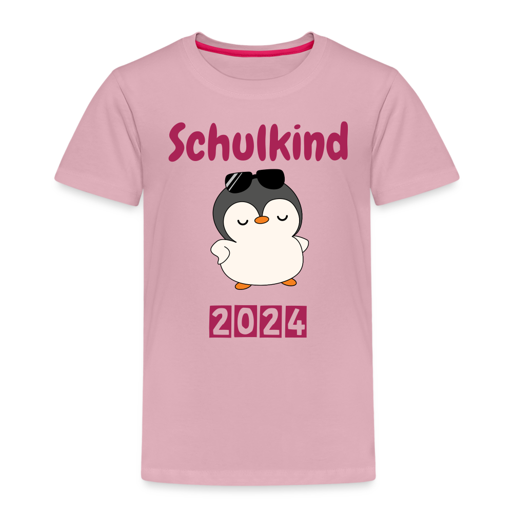 Kinder Premium T-Shirt - Schulkind cooler Pinguin 2024 - Hellrosa