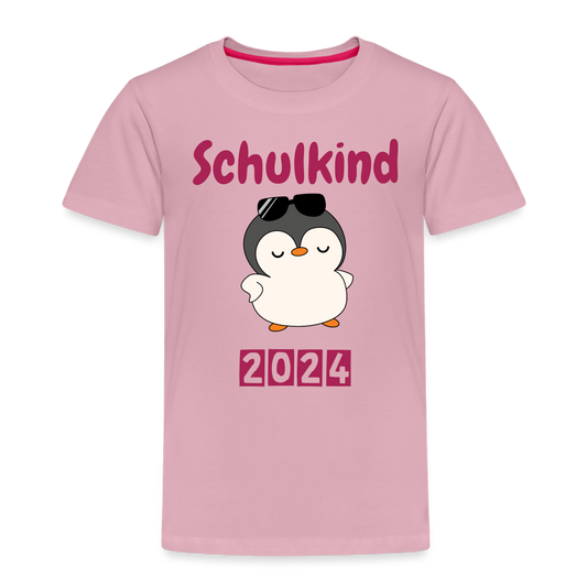 Kinder Premium T-Shirt - Schulkind cooler Pinguin 2024 - Hellrosa