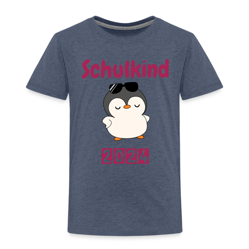 Kinder Premium T-Shirt - Schulkind cooler Pinguin 2024 - Blau meliert