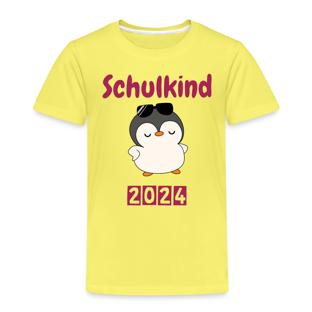 Kinder Premium T-Shirt - Schulkind cooler Pinguin 2024 - Gelb