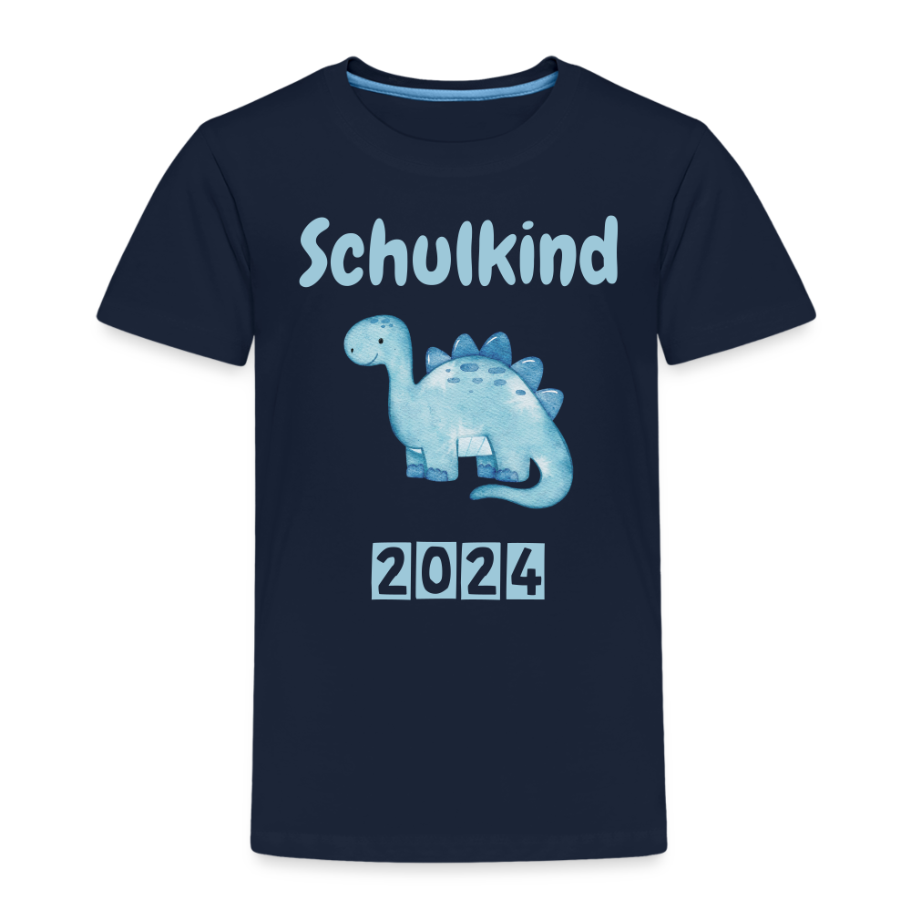 Kinder Premium T-Shirt - Schulkind Dino blau 2024 - Navy