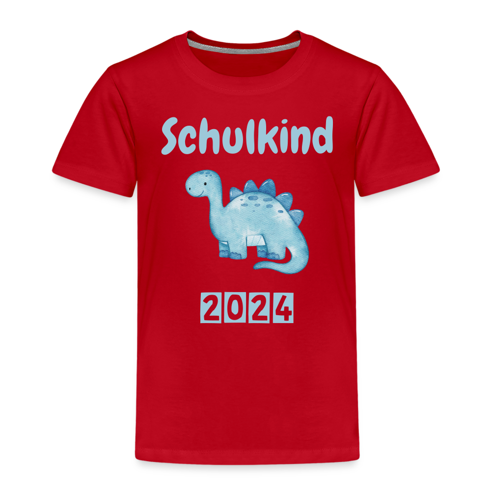 Kinder Premium T-Shirt - Schulkind Dino blau 2024 - Rot