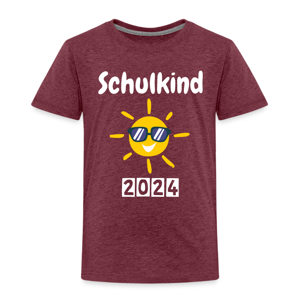 Kinder Premium T-Shirt - Schulkind Sonne 2024 - Bordeauxrot meliert