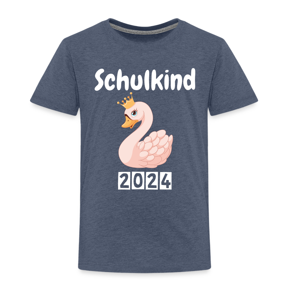 Kinder Premium T-Shirt - Einschulung Schwan 2024 - Blau meliert