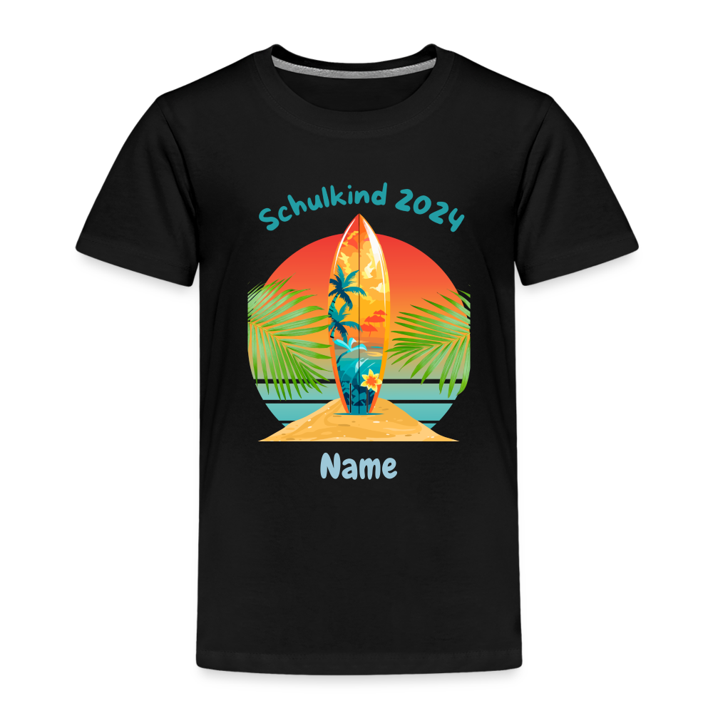 Kinder Premium T-Shirt - Schulkind 2024 Surfer personalisierbar - Schwarz