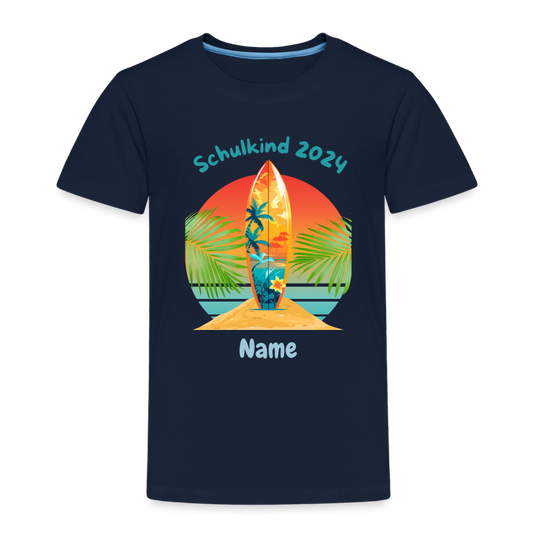 Kinder Premium T-Shirt - Schulkind 2024 Surfer personalisierbar - Navy