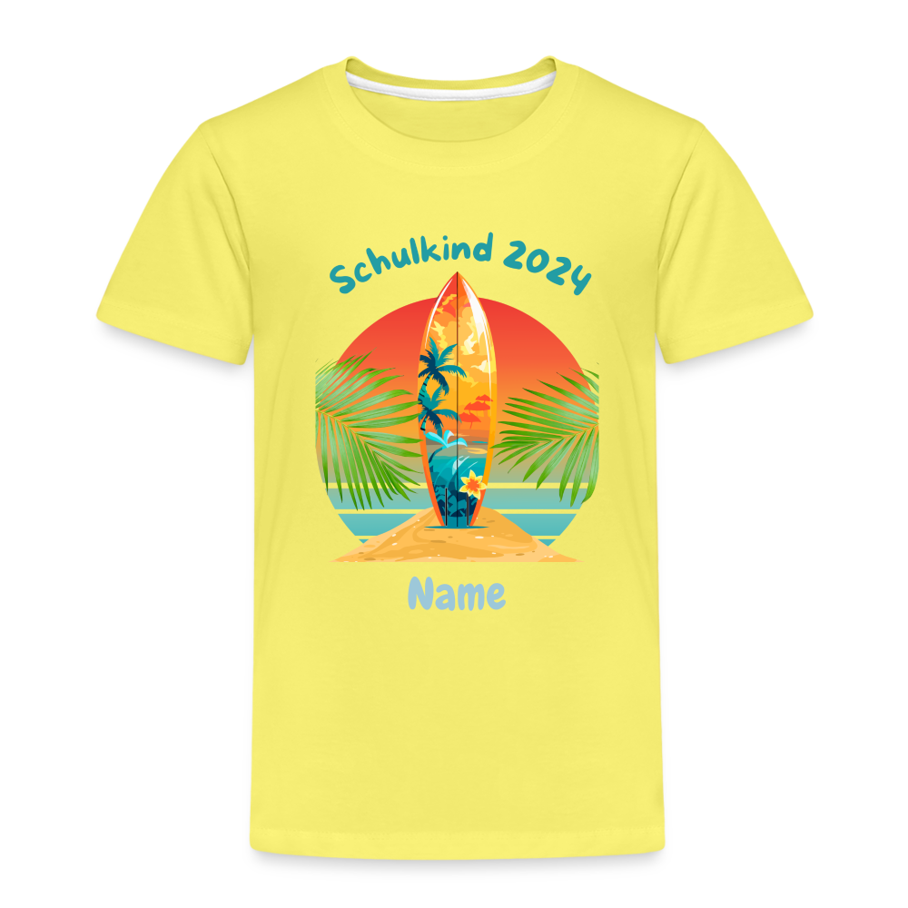 Kinder Premium T-Shirt - Schulkind 2024 Surfer personalisierbar - Gelb