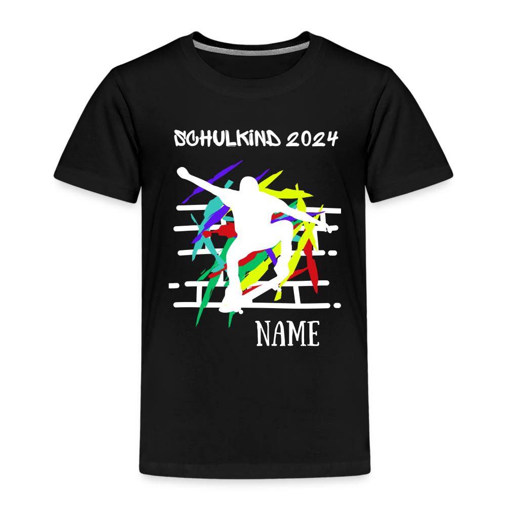 Kinder Premium T-Shirt - Schulkind 2024 Skater personalisierbar - Schwarz