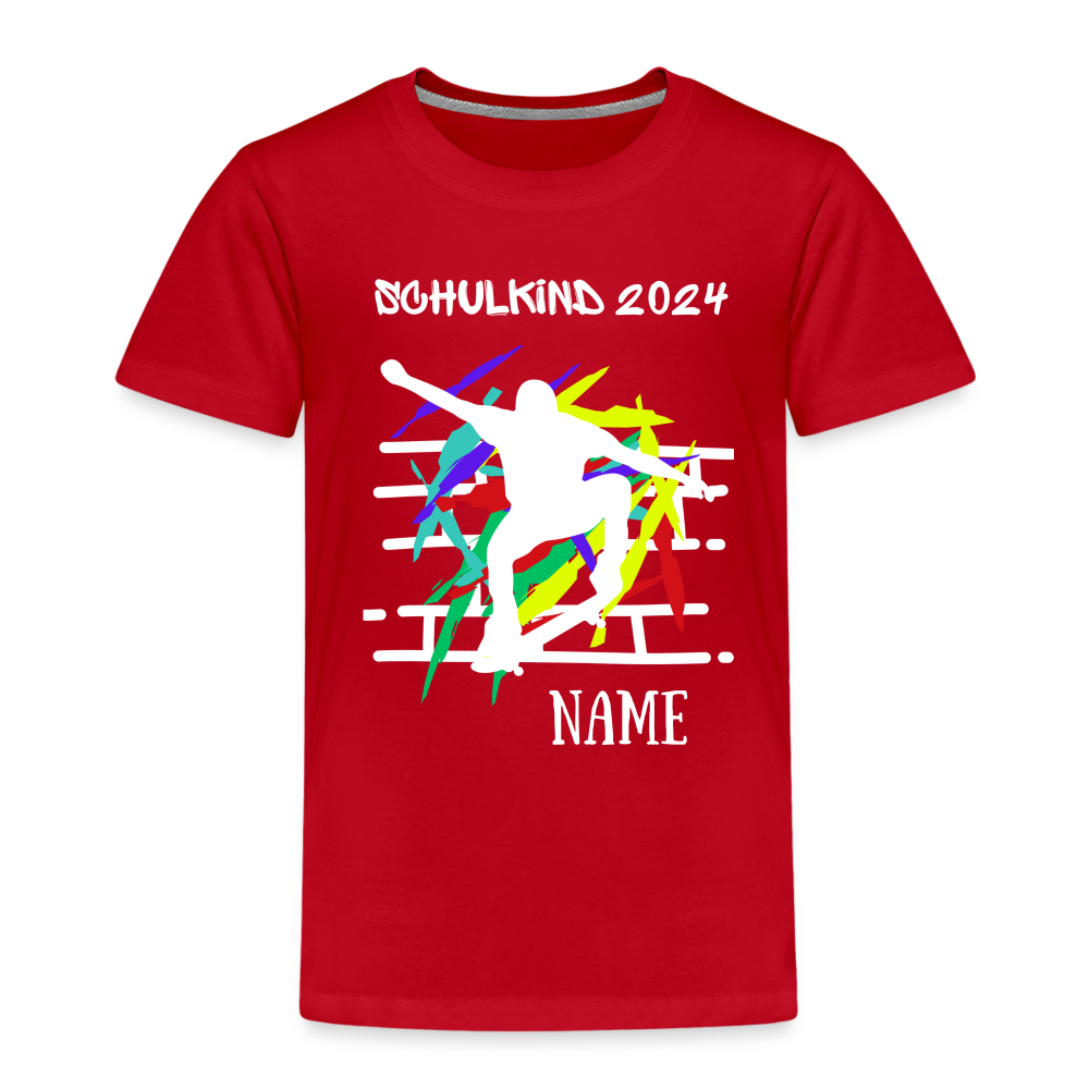 Kinder Premium T-Shirt - Schulkind 2024 Skater personalisierbar - Rot