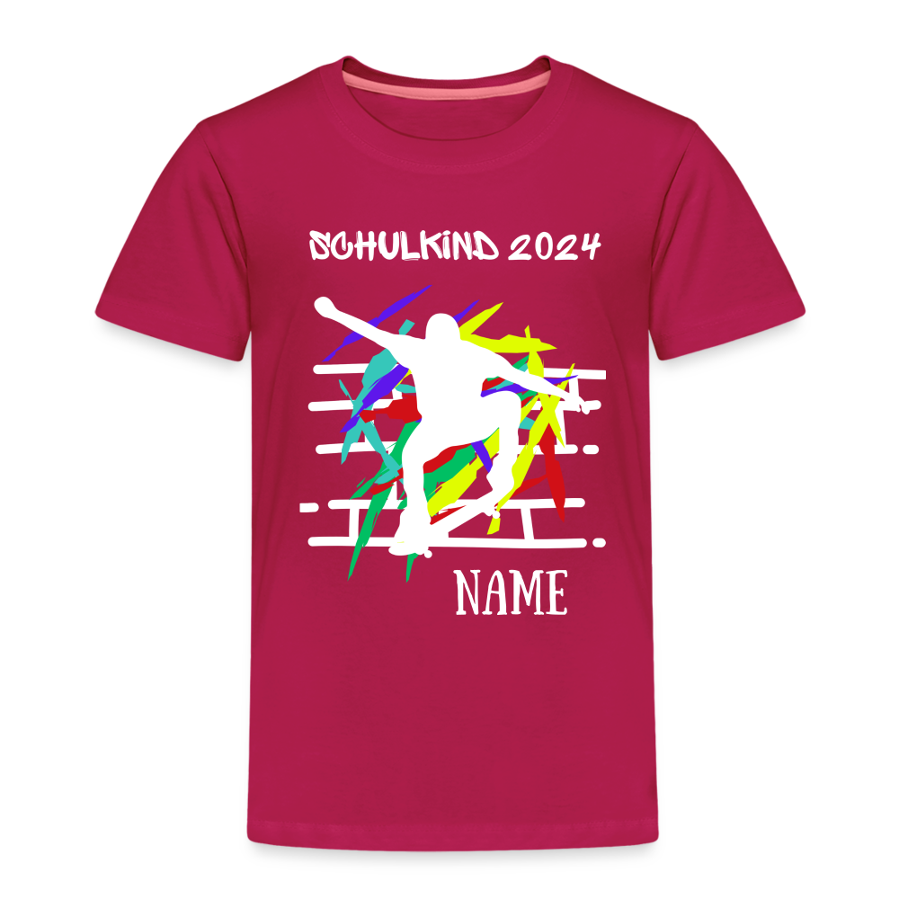 Kinder Premium T-Shirt - Schulkind 2024 Skater personalisierbar - dunkles Pink