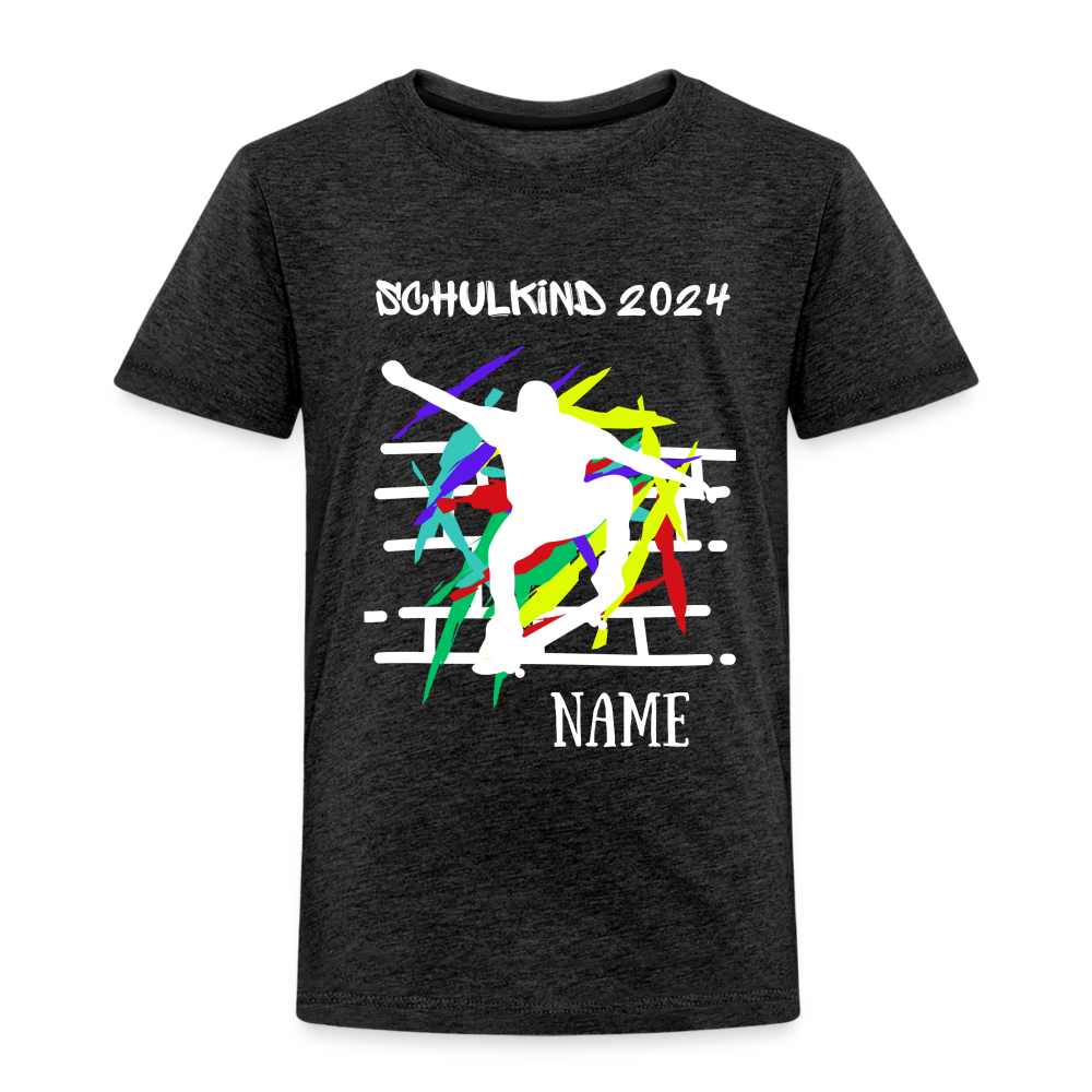 Kinder Premium T-Shirt - Schulkind 2024 Skater personalisierbar - Anthrazit