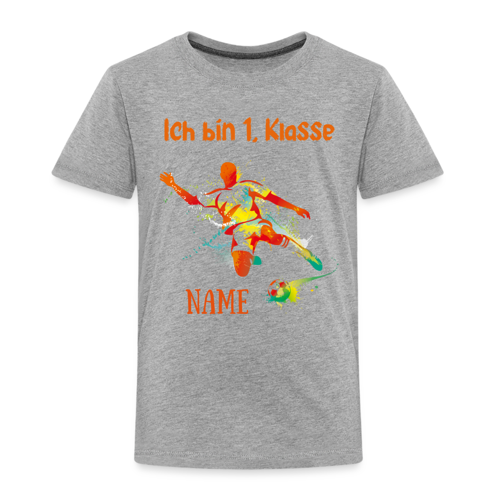 Kinder Premium T-Shirt - Ich bin 1. Klasse Fußballer 2024 personalisierbar - Grau meliert