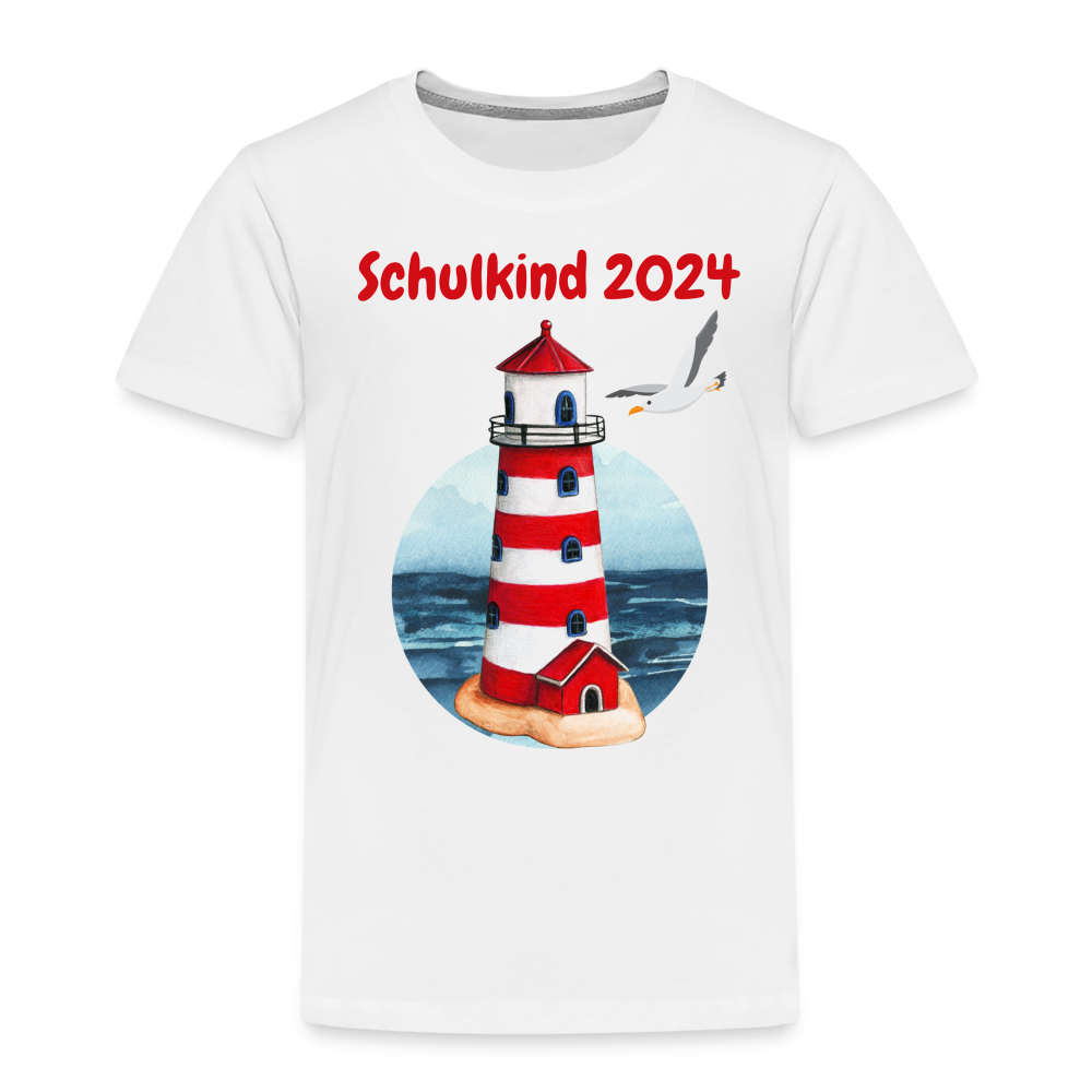 Kinder Premium T-Shirt - Schulkind Leuchtturm 2024 - Weiß