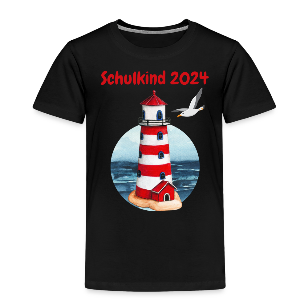 Kinder Premium T-Shirt - Schulkind Leuchtturm 2024 - Schwarz