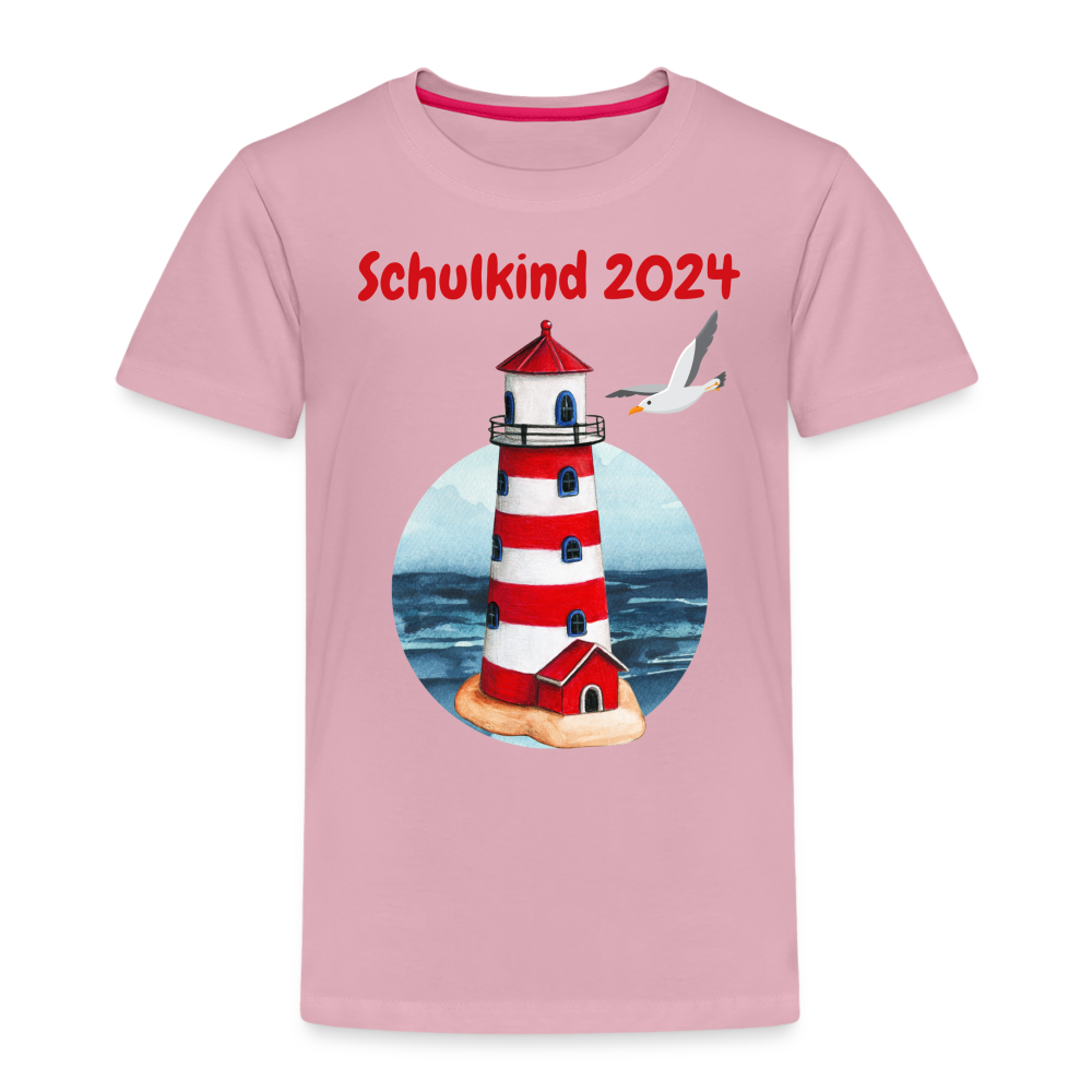 Kinder Premium T-Shirt - Schulkind Leuchtturm 2024 - Hellrosa