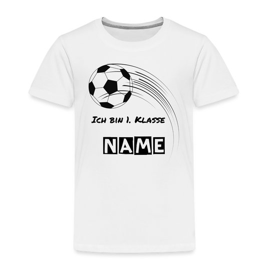 Kinder Premium T-Shirt - Ich bin 1. Klasse Fußball personalisierbar - Weiß