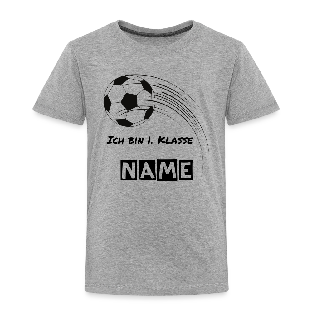 Kinder Premium T-Shirt - Ich bin 1. Klasse Fußball personalisierbar - Grau meliert