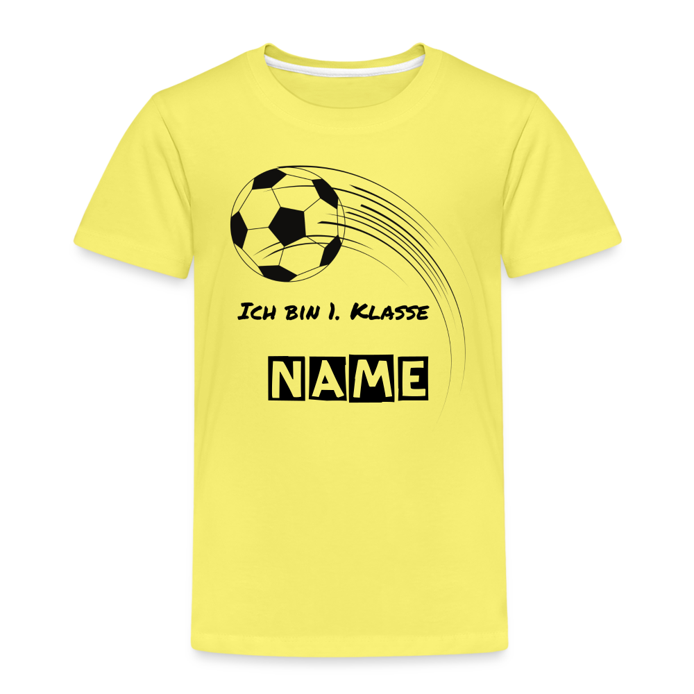 Kinder Premium T-Shirt - Ich bin 1. Klasse Fußball personalisierbar - Gelb