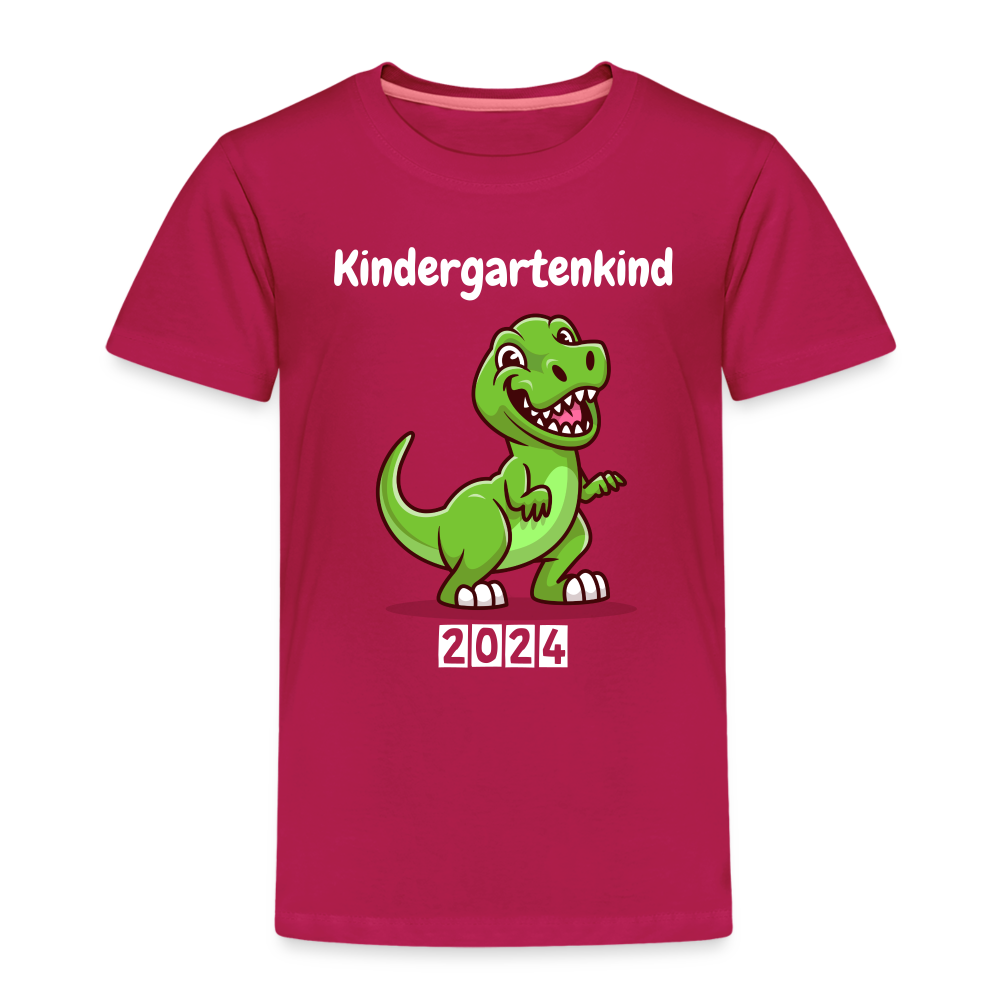 Kinder Premium T-Shirt - Kindergartenkind T-Rex grün - dunkles Pink