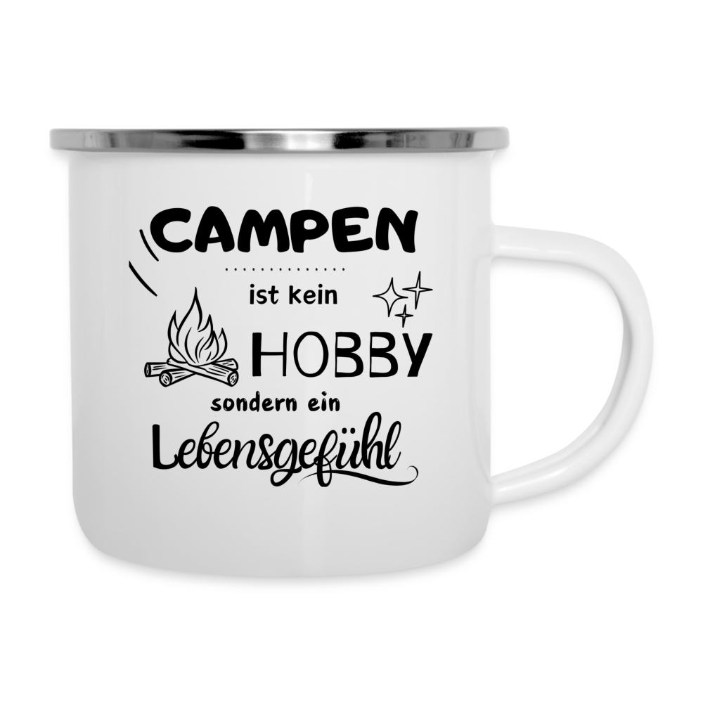 Emaille-Tasse - Camping Gefühl - Weiß