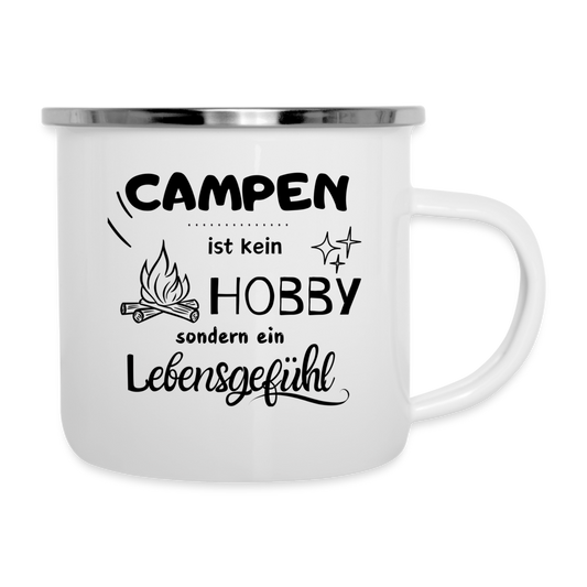 Emaille-Tasse - Camping Gefühl - Weiß