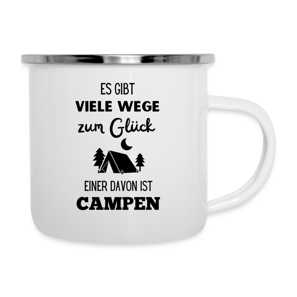 Emaille-Tasse - Camping Glück - Weiß