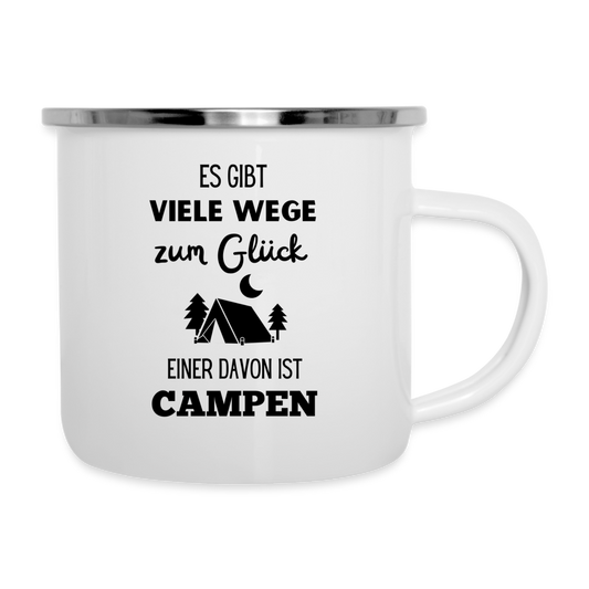 Emaille-Tasse - Camping Glück - Weiß