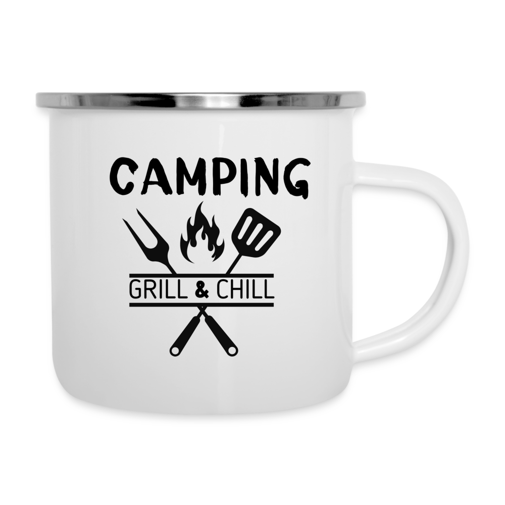 Emaille-Tasse - Camping Grill & Chill - Weiß