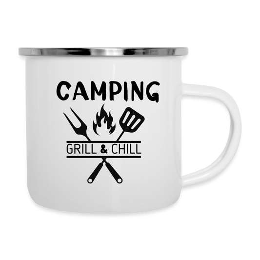 Emaille-Tasse - Camping Grill & Chill - Weiß