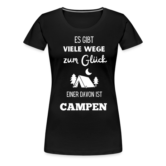 Frauen Premium T-Shirt - Camping Glück - Schwarz