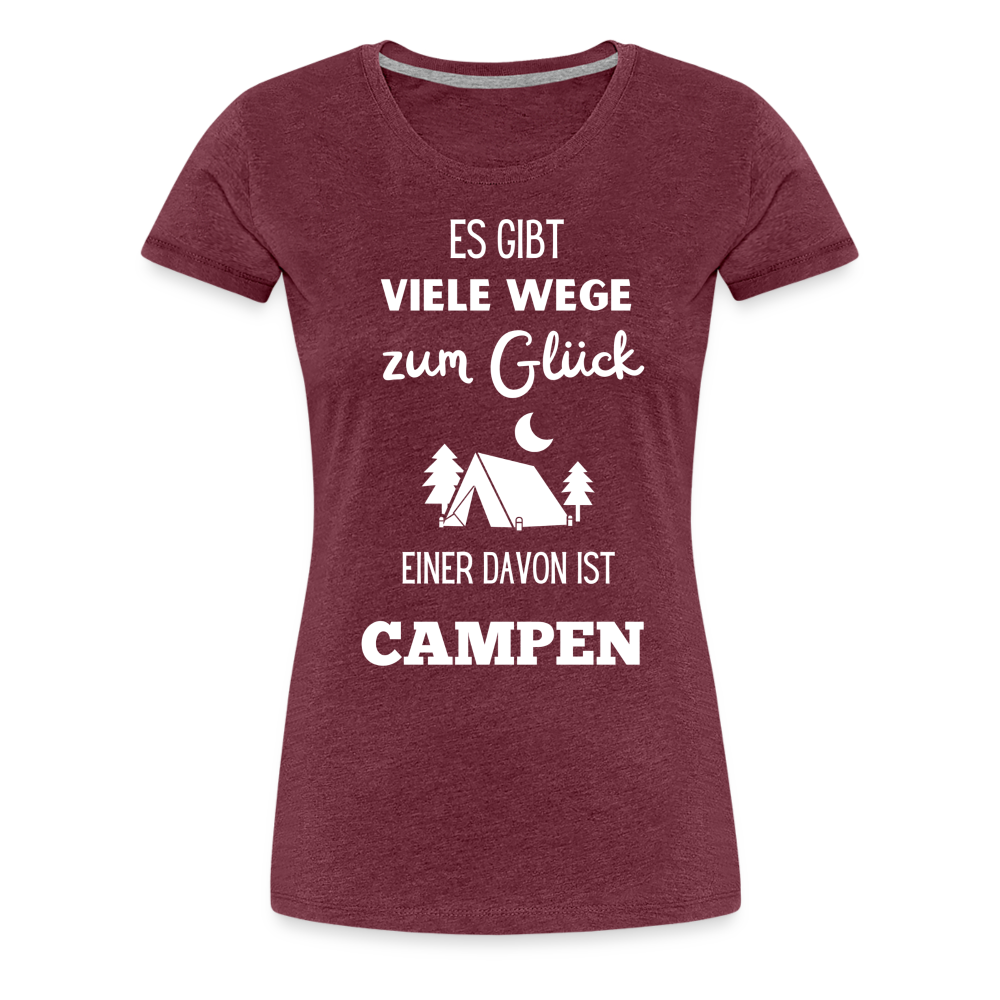 Frauen Premium T-Shirt - Camping Glück - Bordeauxrot meliert