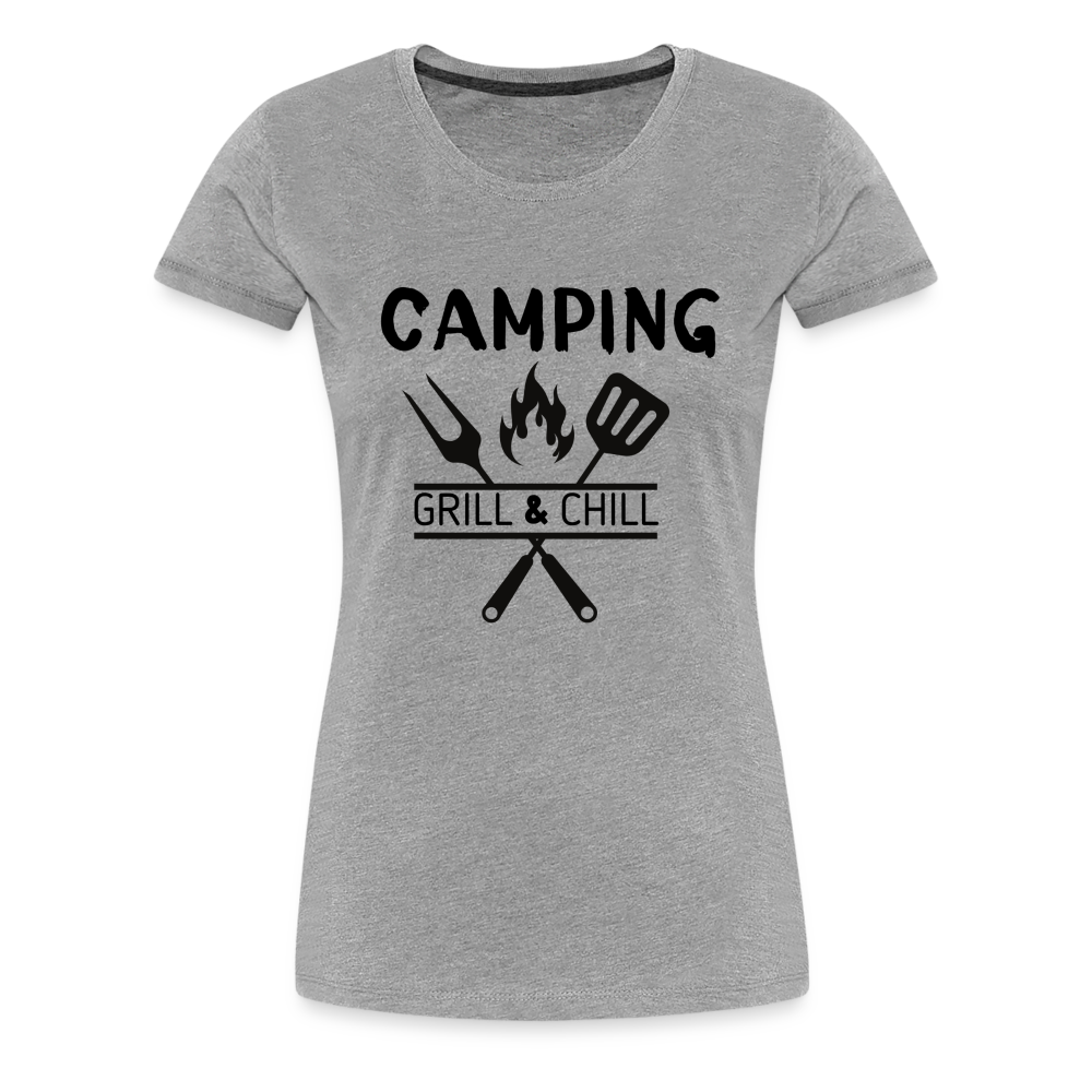 Frauen Premium T-Shirt - Camping Grill & Chill - Grau meliert