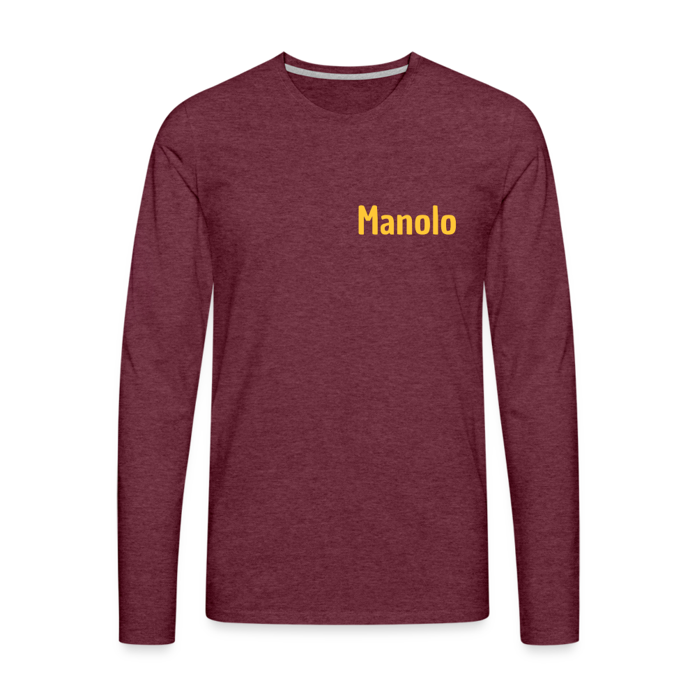 Männer Premium Langarmshirt - Komme halb 7 - Bordeauxrot meliert