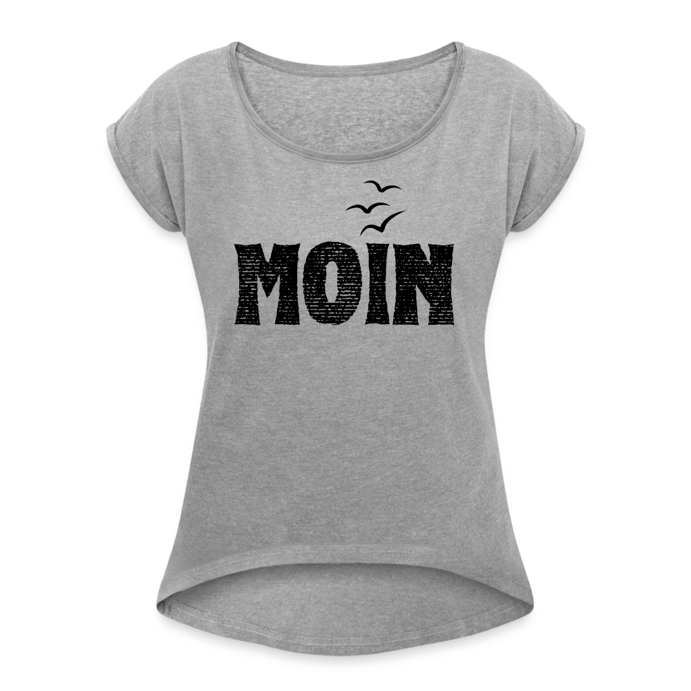 Frauen T-Shirt mit gerollten Ärmeln - Moin (black) - Grau meliert