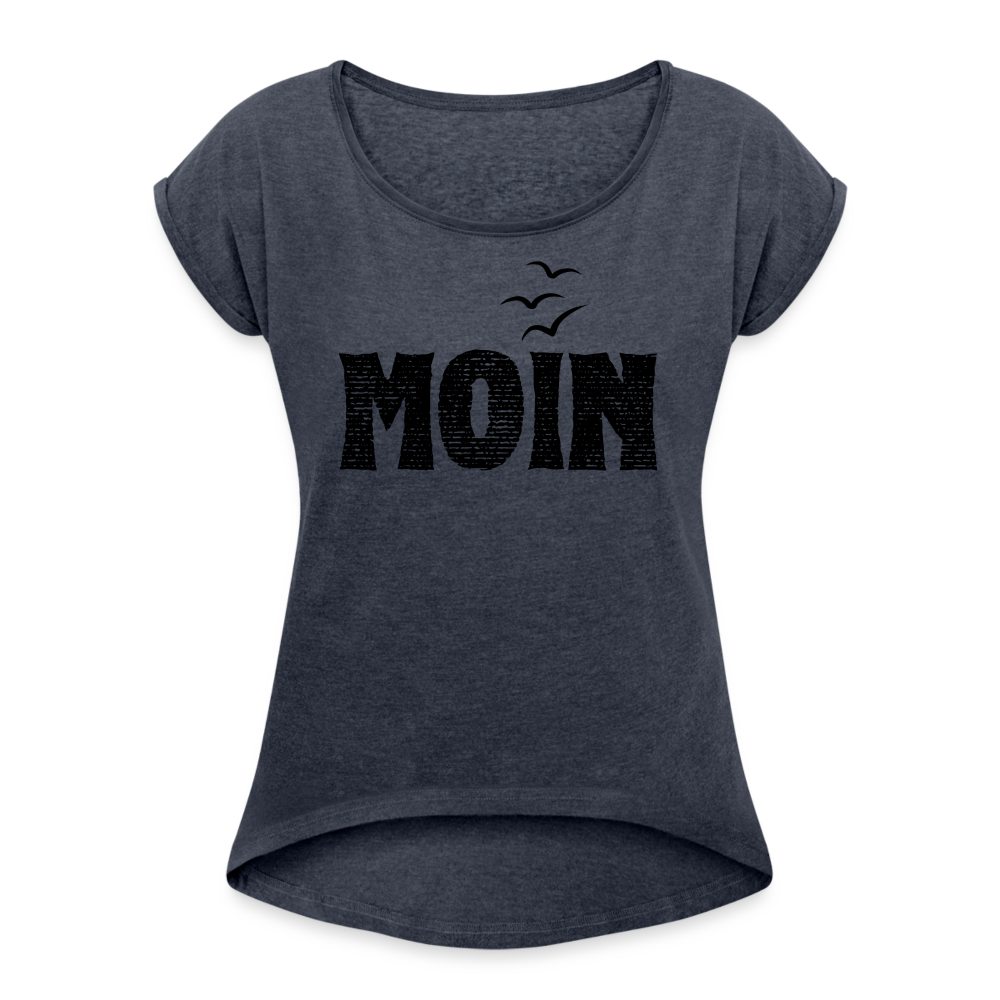 Frauen T-Shirt mit gerollten Ärmeln - Moin (black) - Navy meliert