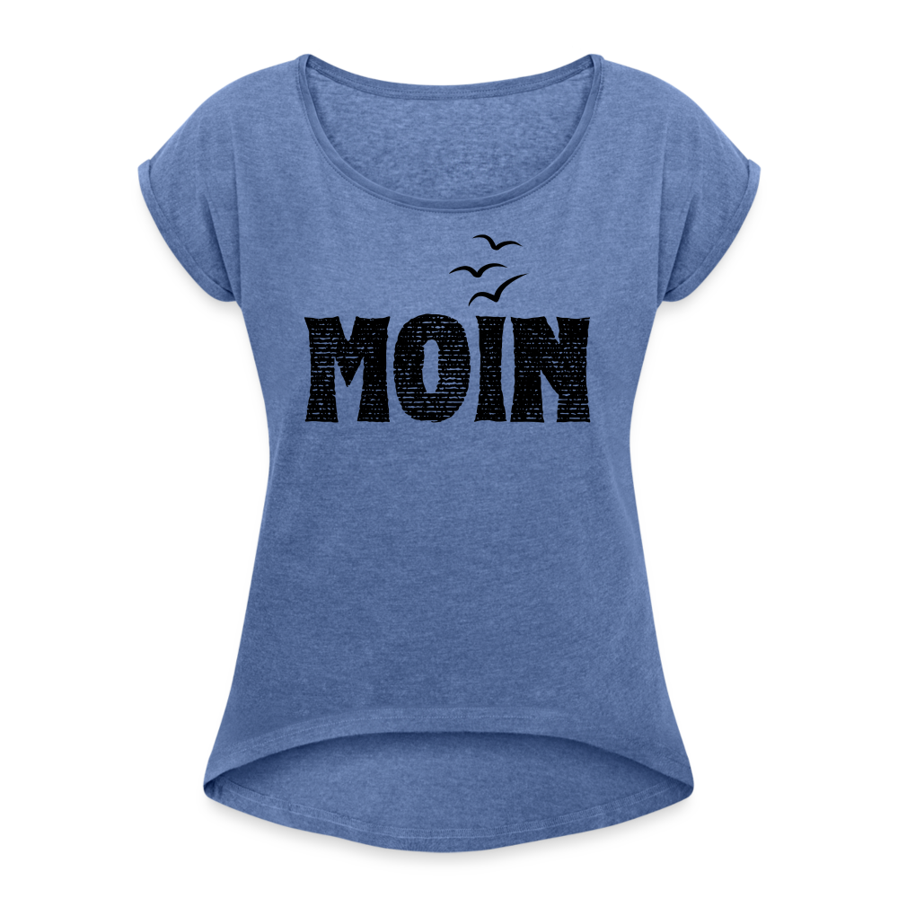 Frauen T-Shirt mit gerollten Ärmeln - Moin (black) - Denim meliert